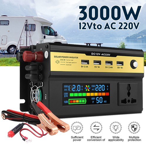 Inverter di potenza per auto 3000/6000W DC 12/24V a AC 220V onda sinusoidale convertitore solare LCD - Foto 10 di 25