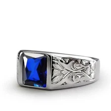 3.40CT Men's Blue Sapphire Personalized With Engraving Signet Ring