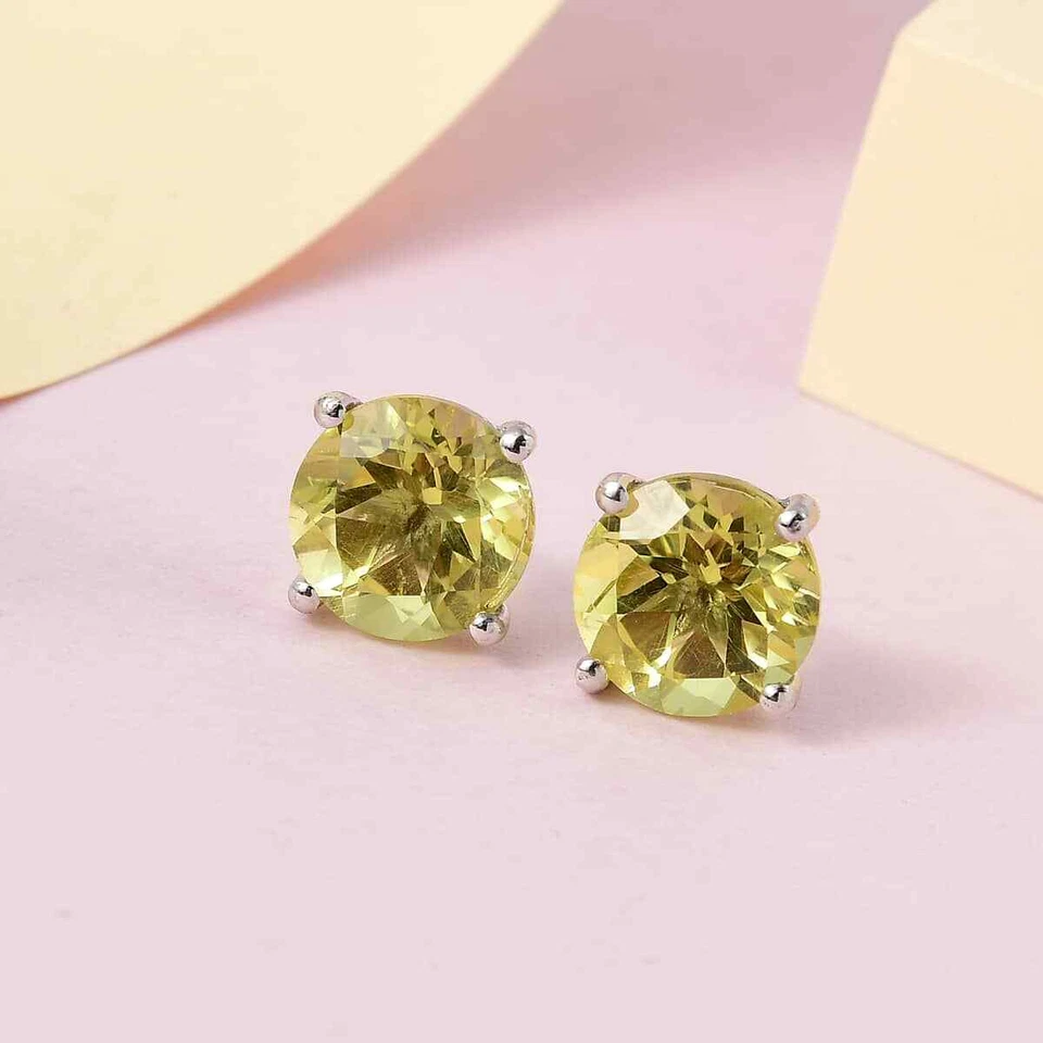 9.85tw Ouro Verde Quartz Solitaire Studs Platinum Plated Sterling Silver - Image 2 of 4