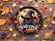 Personalized Halloween Decorations Decor Black Cat Witch Sign Door Hanger HWL002