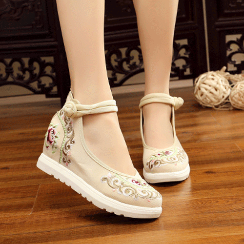 Women's Chinese Handmade Embroidered Flower Flats Shoes Floral Mary Jane Shoes - Picture 6 of 28