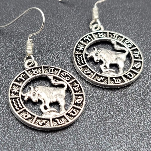 Zodiac Pierced Earrings Silver tone Dangle 7/8" - Picture 27 of 153