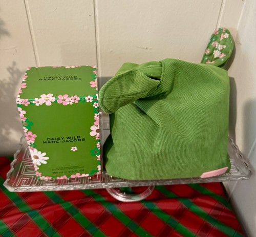 Marc Jacobs Daisy Wild Tie Top Pouch Green Corduroy Floral Liner Japanese Style - Picture 2 of 6