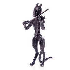 9931092 Bronzierte Kupfer-Skulptur Figur Teufel Faun mit Geige 12x8x8cm