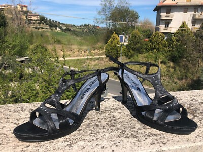 Damen Sandalen PUSHY WAMP, Made in Italy, Gr. 38, schwarz mit applizierten Glitzer