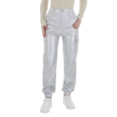 Damen Stretch Knöpfe Reissverschluss Hose 9232 Ital-design In Silber