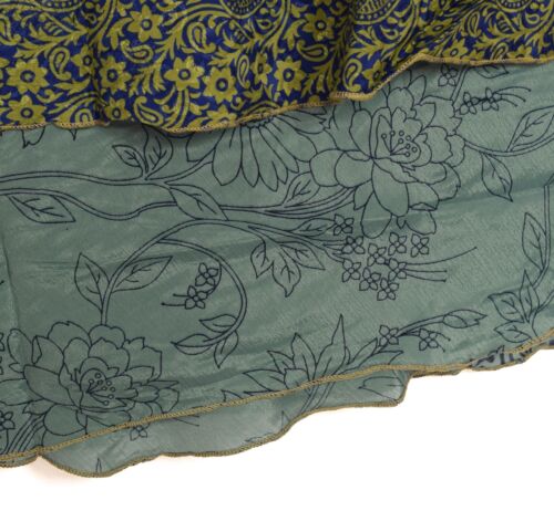 Sushila Vintage Blumen blau Seide Sari Magic Wickel Wende Rock Strandkleid - Bild 2 von 8
