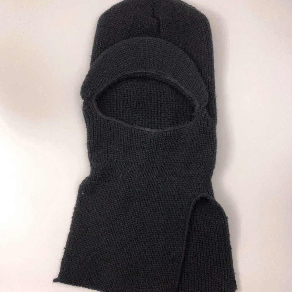 Black Knit Winter Ski Mask Ono Hole With Brim And Split Neck Warmer