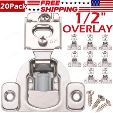 20 Pack 1/2" Overlay Soft Close Face Frame 105° Compact Cabinet Hinges Handware