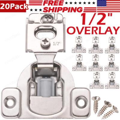 20 Pack 1/2'' Overlay Soft Close Face Frame 105° Compact Cabinet Hinges Handware