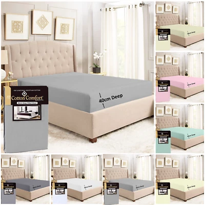 100% Egyptian Cotton 400TC Extra Deep 40 cm Full Fitted Sheet Bed Sheets Double