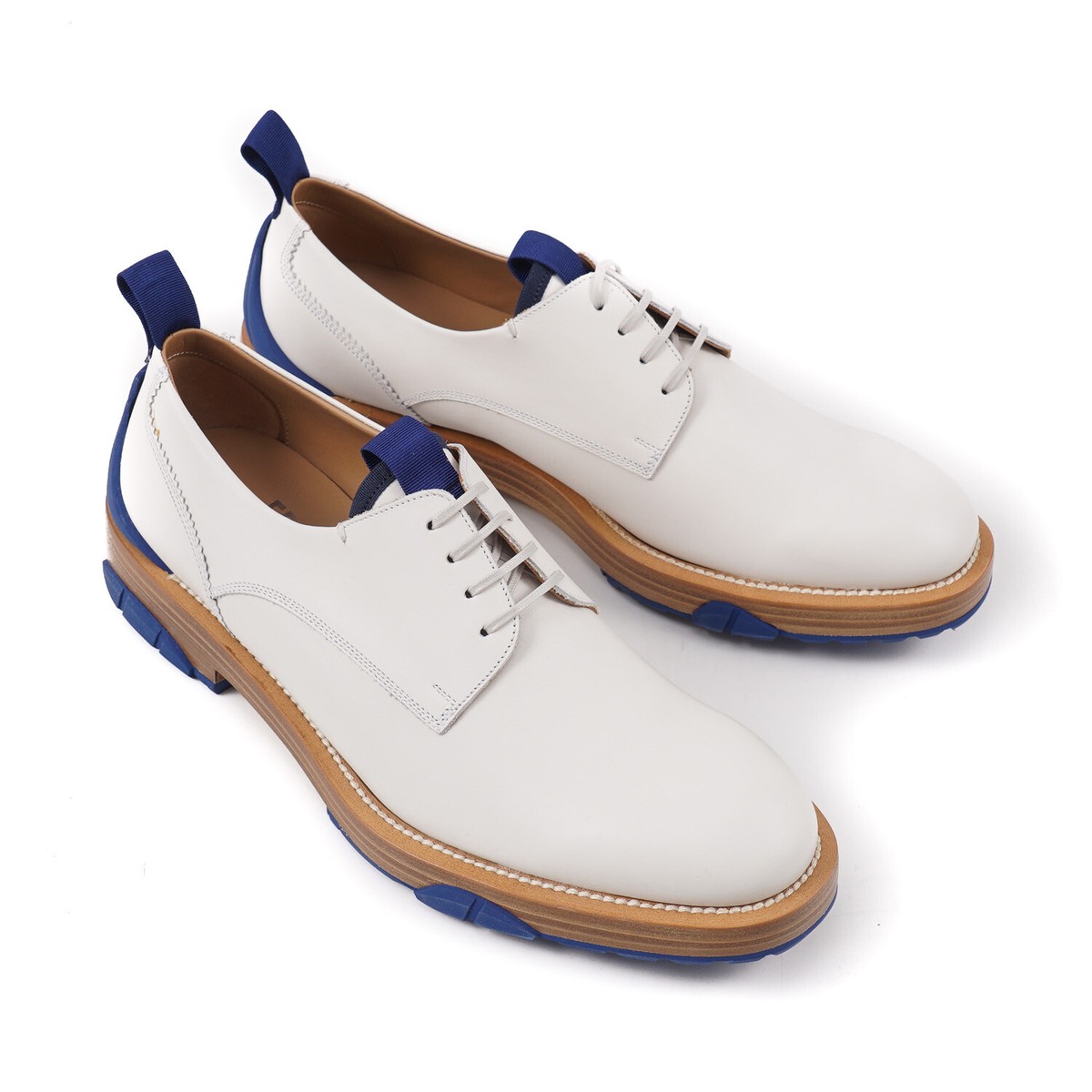 Salvatore Ferragamo 'Fulgor' Ivory Derby with Blue Rubber Details