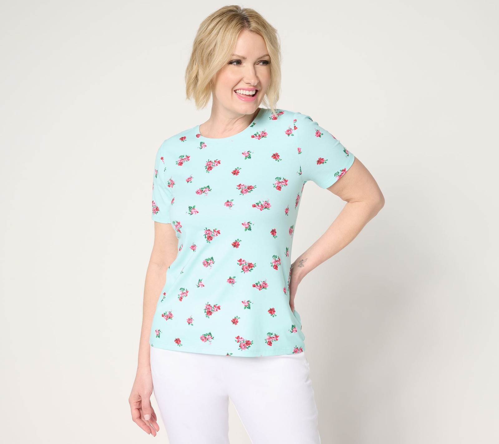 Isaac Mizrahi Live! Women's Top Sz XL A-la-Modal Printed Short Blue A691000