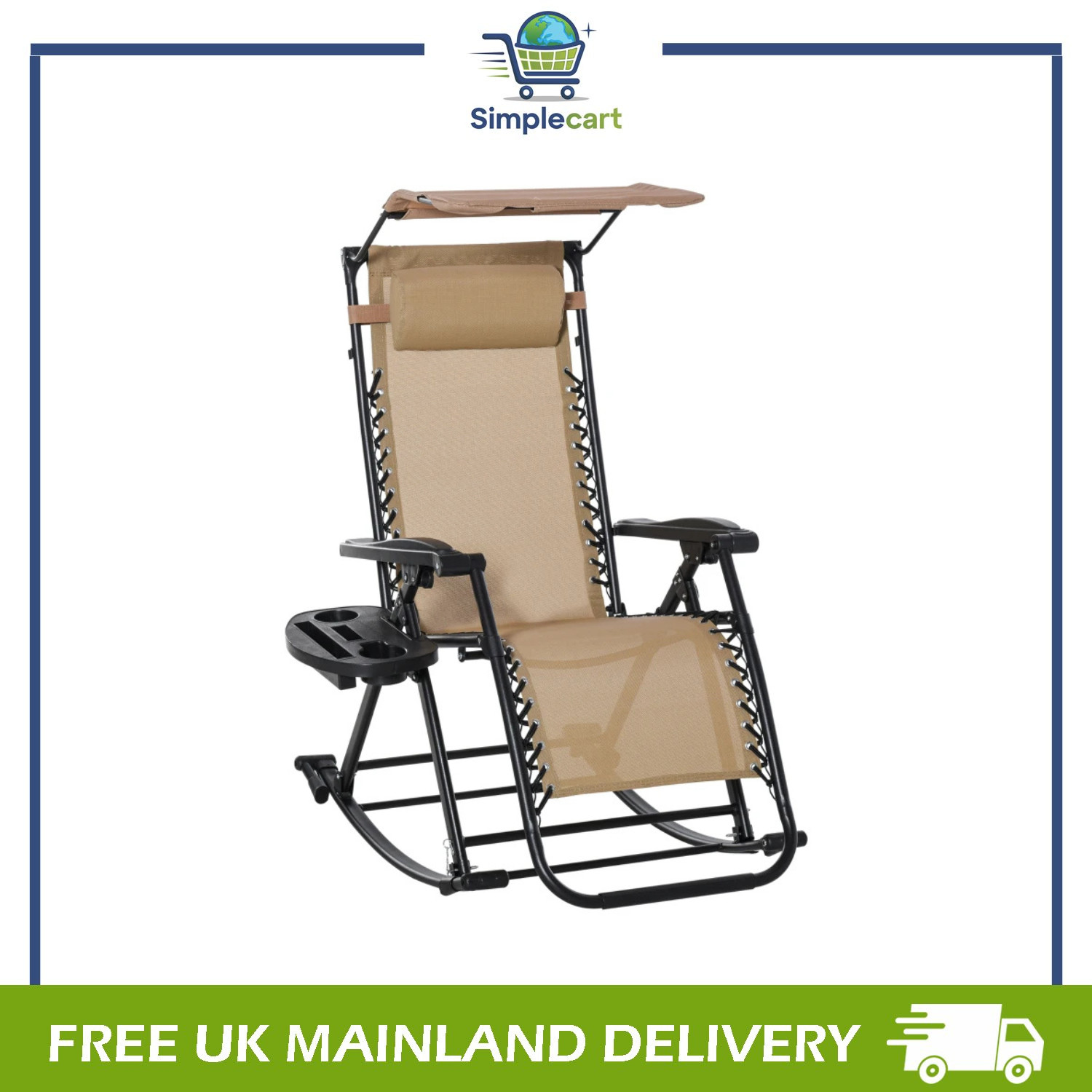 Outsunny Grey Garden Rocking Chair Folding Recliner Outdoor Adjustable Sun Lounger Rocker Zero-Gravity Seat W/ Headrest Side Holder, | Aosom Uk - Image 2
