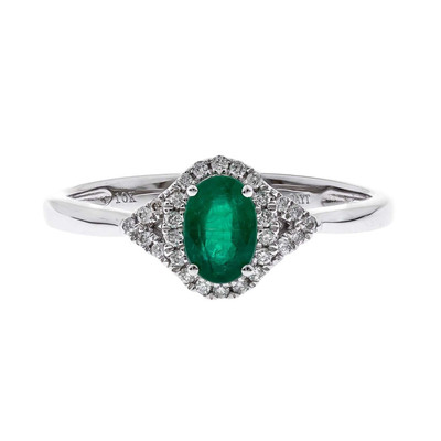 Gin and Grace Amelia 10K White Gold Oval-Cut Emerald Ring 0.42tcw Eternity 7