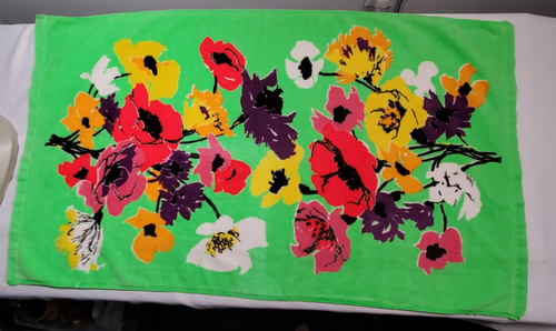 Vintage 70's Martex Paper Flowers Lime Green Botanical Towel Set of 3 Retro - Picture 9 of 11