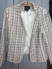 Mina Self Cropped Tweed Blazer Cream Black Check Fully Lined