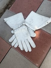 VTG White Leather Cuff Gauntlet Gloves Motorcycle