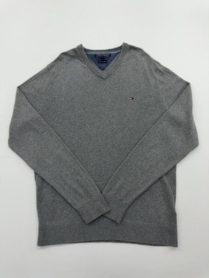 Tommy Hilfiger Mens Grey V Neck Logo Pullover Sweater Size M Excellent
