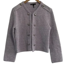 Maje Lilac Sequin-Embellished Knitted Jacket - Size Large