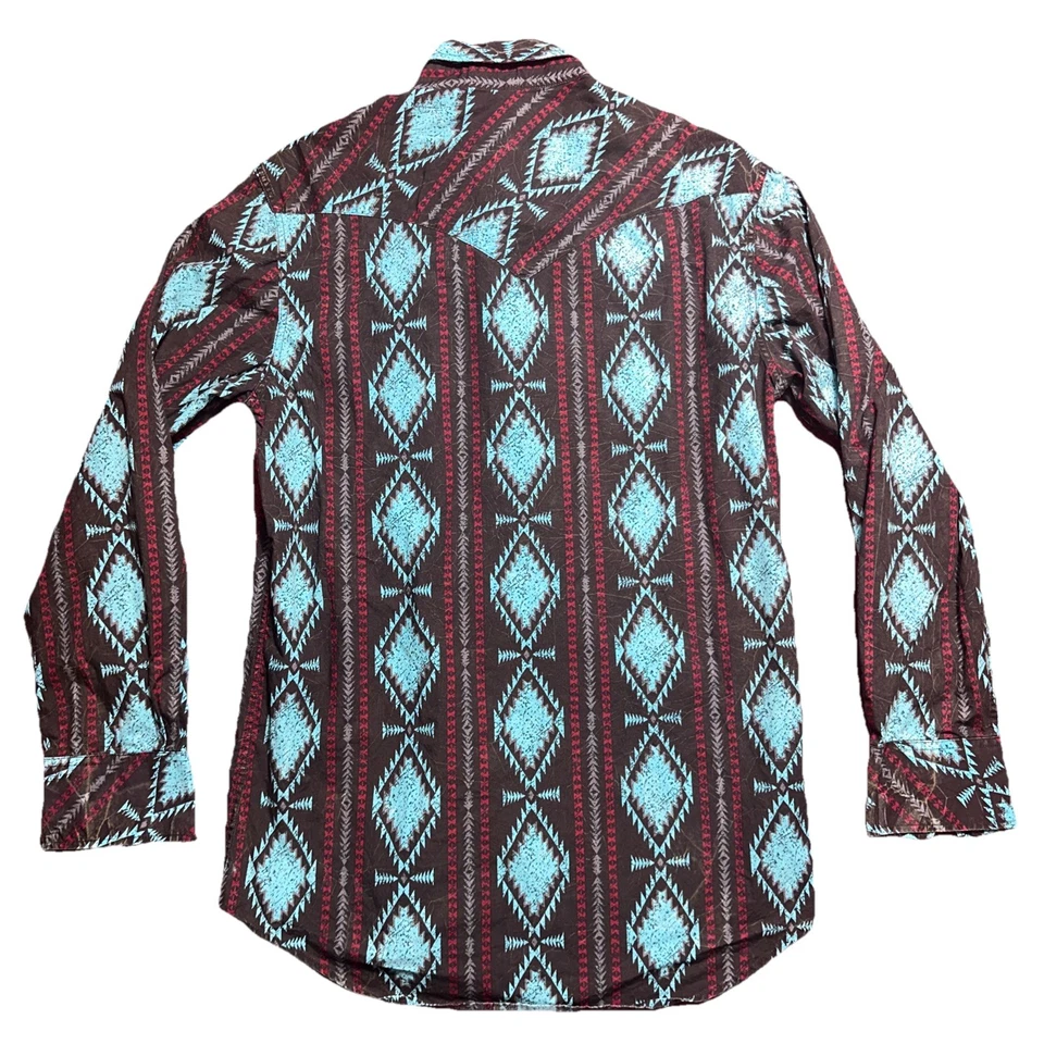 Rock and Roll Cowboy Pearl Snap Shirt Mens Medium Western Aztec Long Sleeve - Image 2 of 4