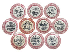 10 Assiettes Rébus porcelaine de Gien 1878, collection N°1 à N°11 (manque N°8)