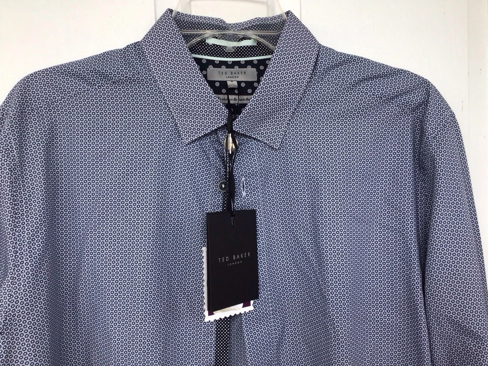 Blusa Ted Baker London NUEVA CON ETIQUETAS’s Mujer’s LS Geométrica Azul Marino Floral Algodón Talla. 4. Foto 2 de 4