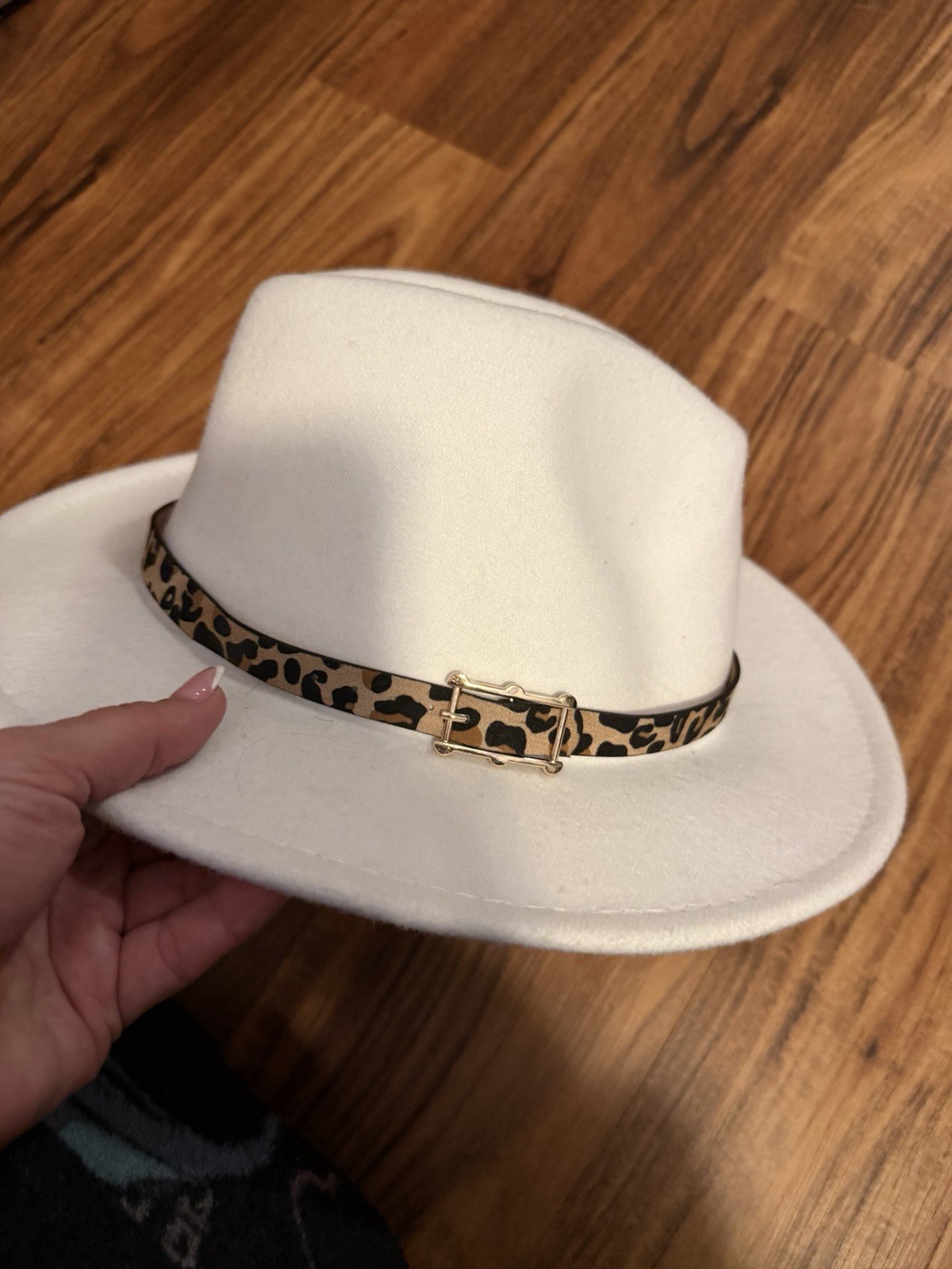White Felt Hat Leopard Print - image 1