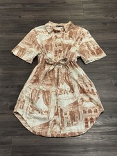 CAARA Anthropologie 100% Linen Architectural Toile Shirtdress Midi Size Large