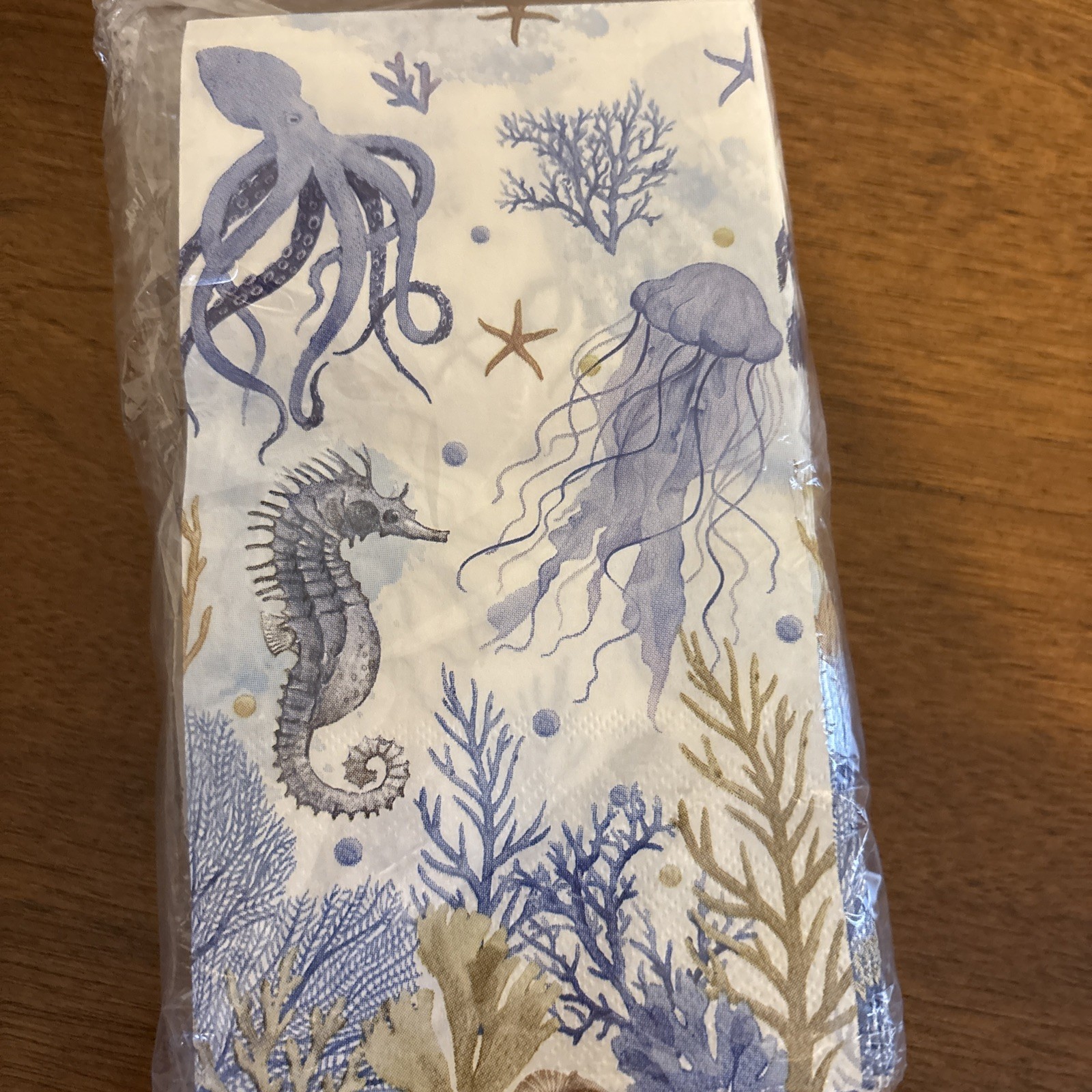 (2) Two Single Napkins For Decoupage Sea Life Octopus Seahorse Jellyfish Blue