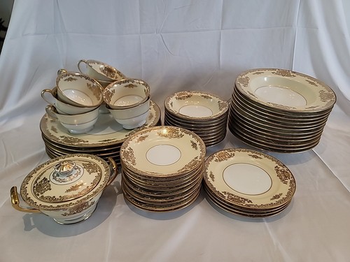 VTG Noritake China "Mayfield" #7280 52 Pcs Dishes, Cups, Bowls, Plates Gold Rim - Picture 1 of 23