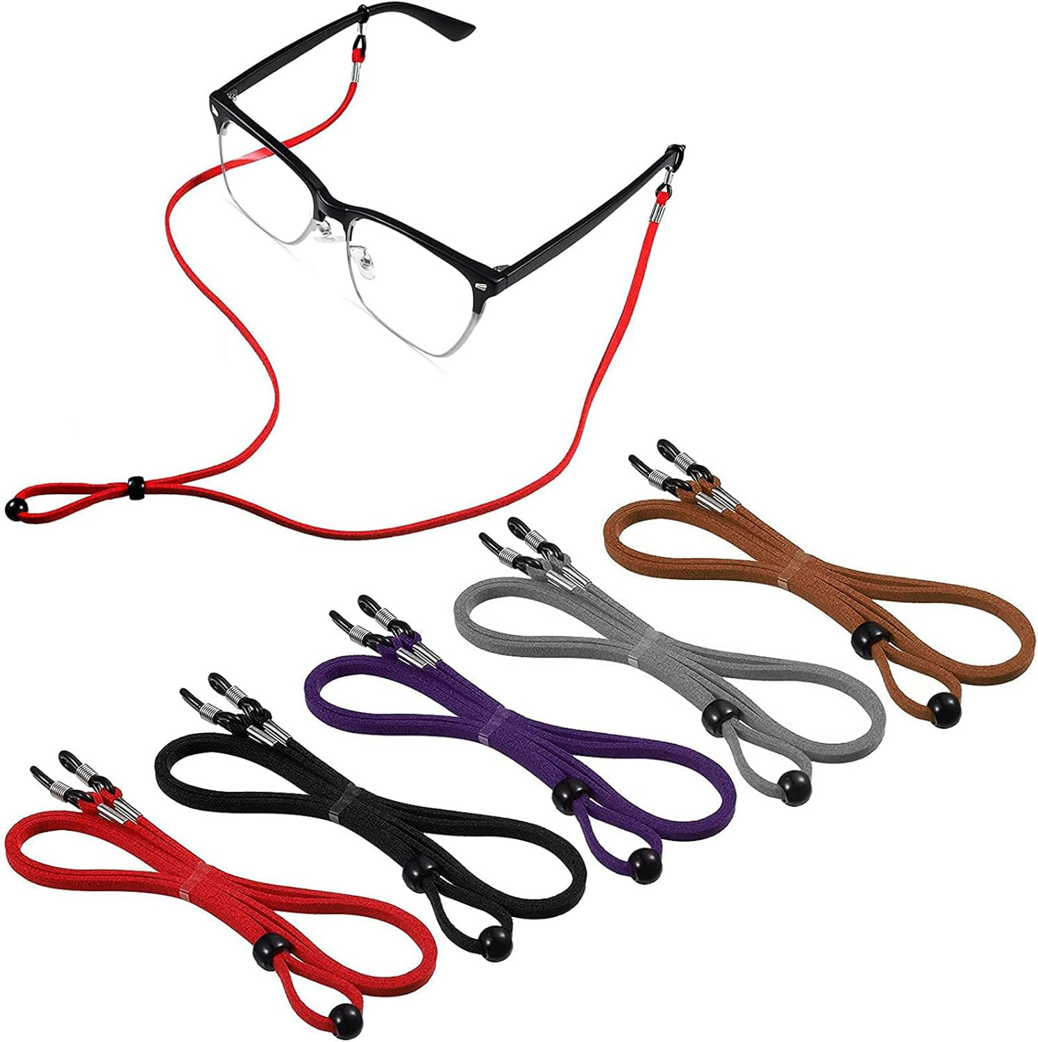 5 Pcs Eyeglass Strap Chains Cord Adjustable, Sports PU Leather