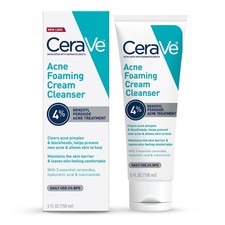 CeraVe Acne Foaming Cream Cleanser 4 Benzoyl Peroxide Face Wash With Hyaluronic