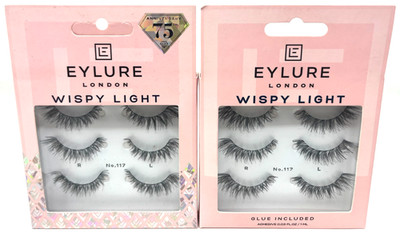(2) Eylure Faux Lashes Fake Eyelashes Sealed Wispy Light No. 117 3 Pairs Each