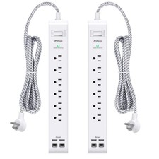 2 Pack Power Strip, 12FT Long Extension Cord, Surge Protector with 6 Outlets ...