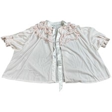 Penneys Adonna Bed Jacket Womens L Pink Excellent Vintage 60s Ruffle Nylon Tie