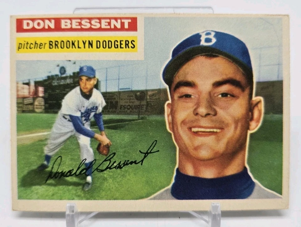 1956 Topps Baseball DON BESSENT RC Base Gray Back #184 Brooklyn Dodgers EX EX-MT - Image 2 of 4