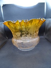 Victorian amber frilled tulip oil lamp shade 4" fit