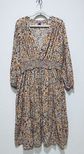 Old Navy Dress Womens XXL Orange Floral Smocked Midi Puffy Sleeve Cottagecore