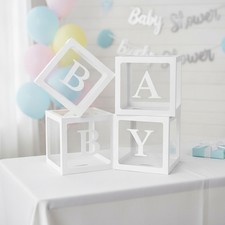Clear Baby Shower Gift Boxes, 4 Pc, Foldable, 11.8" Cube, BABY Letters