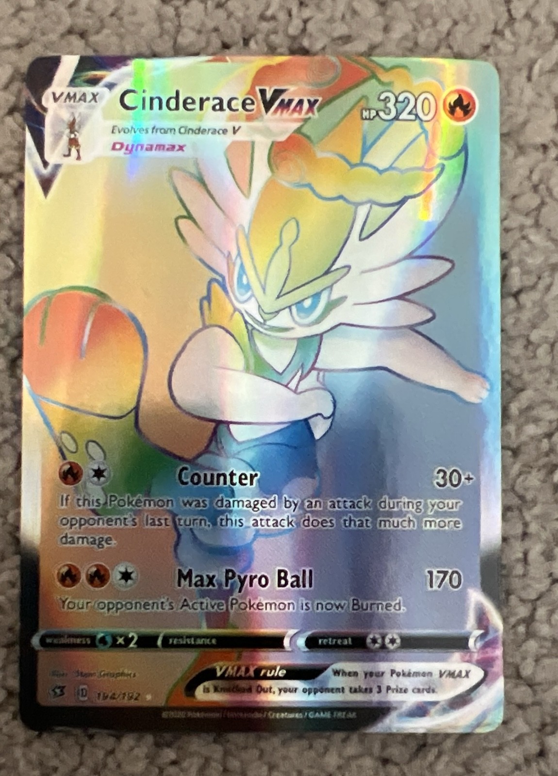 Cinderace VMAX (Secret) 194/192 Swsh02: Rebel Clash Holo