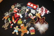 Lot of 40 Various Christmas Ornaments: Flocked Porcelain Fabric Resin...