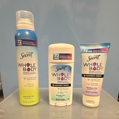 Secret Whole Body Sensitive Deodorant Spray, Solid, Cream 3pc Set