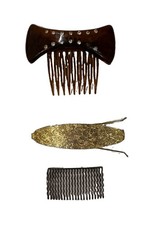 Vintage hair items:Faux tortoise shell hair comb, U-shaped hair pin, finger wave