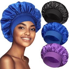 3 Pack Satin Bonnet Silk Hair Bonnet Sleeping Pack for Women Large Size