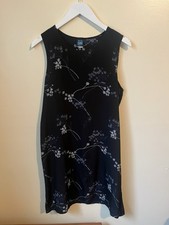 Daily Wear Vintage Women’s Black Floral Sleeveless Tie Waist Dress Size Medium