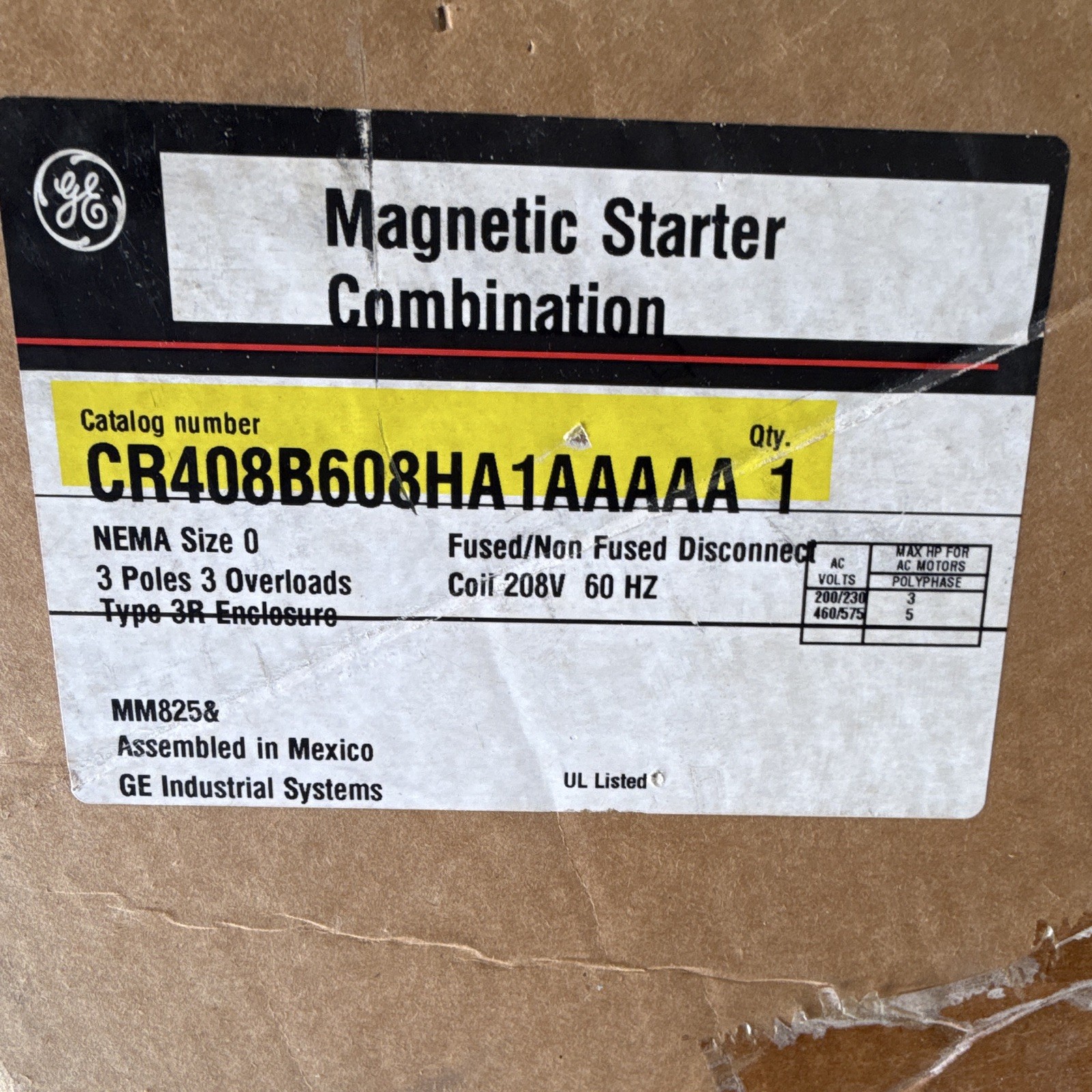 GE CR408B608HA1AAAAA Magnetic Starter Combination