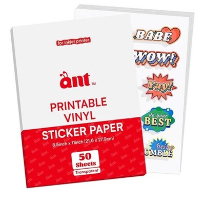 50 Printable Vinyl Sticker Sheets 8.5 X 11 Ant For Inkjet Printers