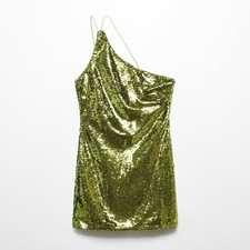 Mango Green Asymmetric Sequin Mini Dress Size Medium NWT