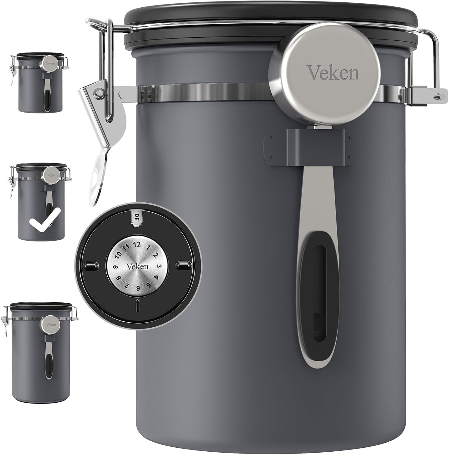 Coffee Canister Airtight Stainless Steel Kitchen Food Storage Container W/ Date